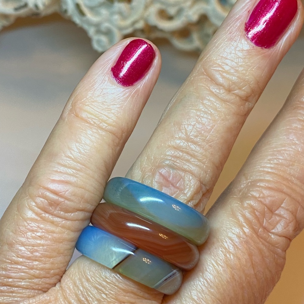 Natural Agate Three Stackable Bands Ring - image 4